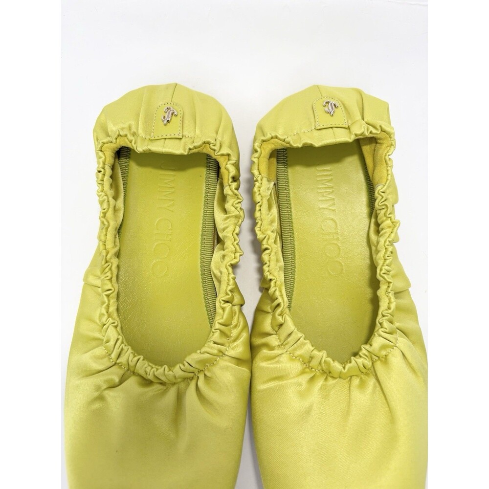 Jimmy Choo Bardo Flat Satin Slippers w Silk Eye Mask Gift Set Lime Green EU 36 6 - Picture 7 of 14
